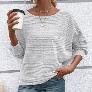 Top a righe con scollo tondo e maniche lunghe