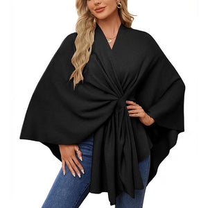 🔥Elegante maglione poncho con scialle e apertura frontale