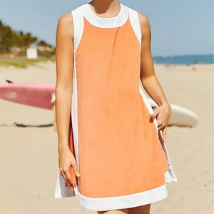 Completo da donna in cotone composto da 2 pezzi: top senza maniche + gonna e pantaloncini con tasche