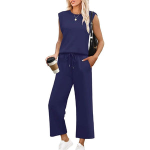 Completo da donna composto da top senza maniche e pantaloni a gamba larga, 2 pezzi