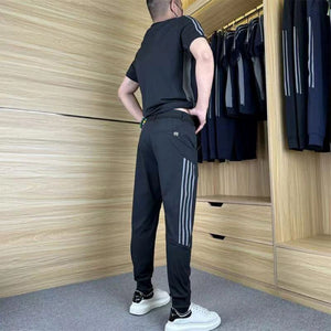 Completo due pezzi casual sportivo da uomo a maniche corte e pantaloni lunghi