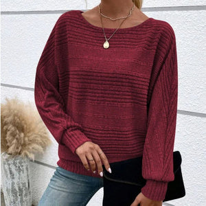 Top a righe con scollo tondo e maniche lunghe