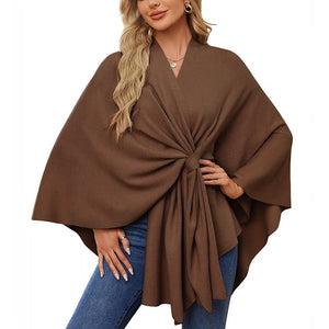 🔥Elegante maglione poncho con scialle e apertura frontale