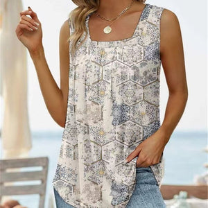Gilet stampato senza maniche con scollo quadrato
