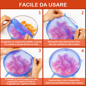 Coperchio elastico riutilizzabile in silicone per alimenti