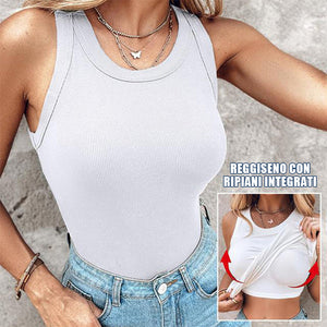 ✨Canotta a coste da donna con reggiseno a balconcino