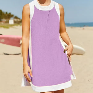 Completo da donna in cotone composto da 2 pezzi: top senza maniche + gonna e pantaloncini con tasche