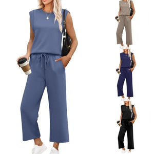 Completo da donna composto da top senza maniche e pantaloni a gamba larga, 2 pezzi