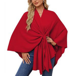 🔥Elegante maglione poncho con scialle e apertura frontale