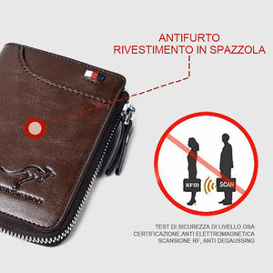 Portafoglio vintage da uomo con cerniera (PROTETTO RFID)