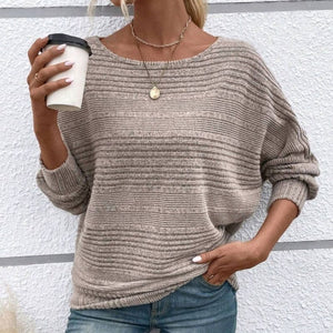 Top a righe con scollo tondo e maniche lunghe