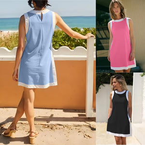 Completo da donna in cotone composto da 2 pezzi: top senza maniche + gonna e pantaloncini con tasche
