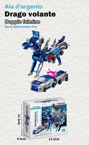 Auto magnetica 2 in 1 che si trasforma in un drago volante e in un unicorno