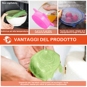Coperchio elastico riutilizzabile in silicone per alimenti