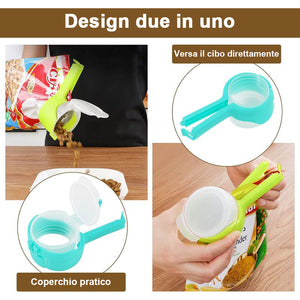 Clip per sigillare sacchetti di cibo con beccuccio versatore