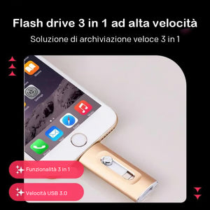 ⚡Unità flash 3 in 1, unità flash USB 3.0 portatile ad alta velocità, unità flash OTG con adattatore Type-C gratuito per telefoni Android/PC e altri dispositivi
