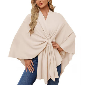 🔥Elegante maglione poncho con scialle e apertura frontale