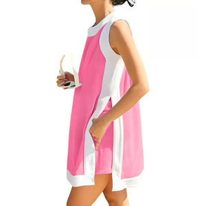 Completo da donna in cotone composto da 2 pezzi: top senza maniche + gonna e pantaloncini con tasche