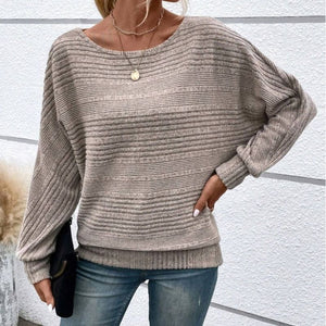 Top a righe con scollo tondo e maniche lunghe