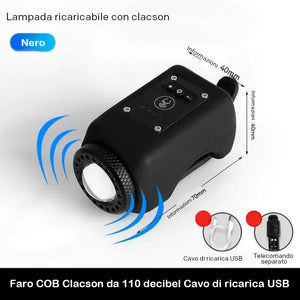 Luce e clacson per bicicletta 2 in 1