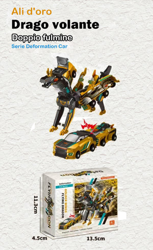 Auto magnetica 2 in 1 che si trasforma in un drago volante e in un unicorno