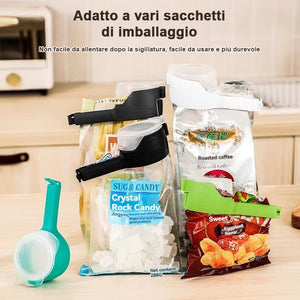 Clip per sigillare sacchetti di cibo con beccuccio versatore
