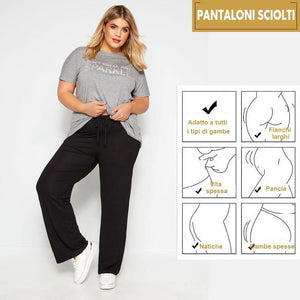 PANTALONI DA DONNA A GAMBA LARGA IN SETA GHIACCIO