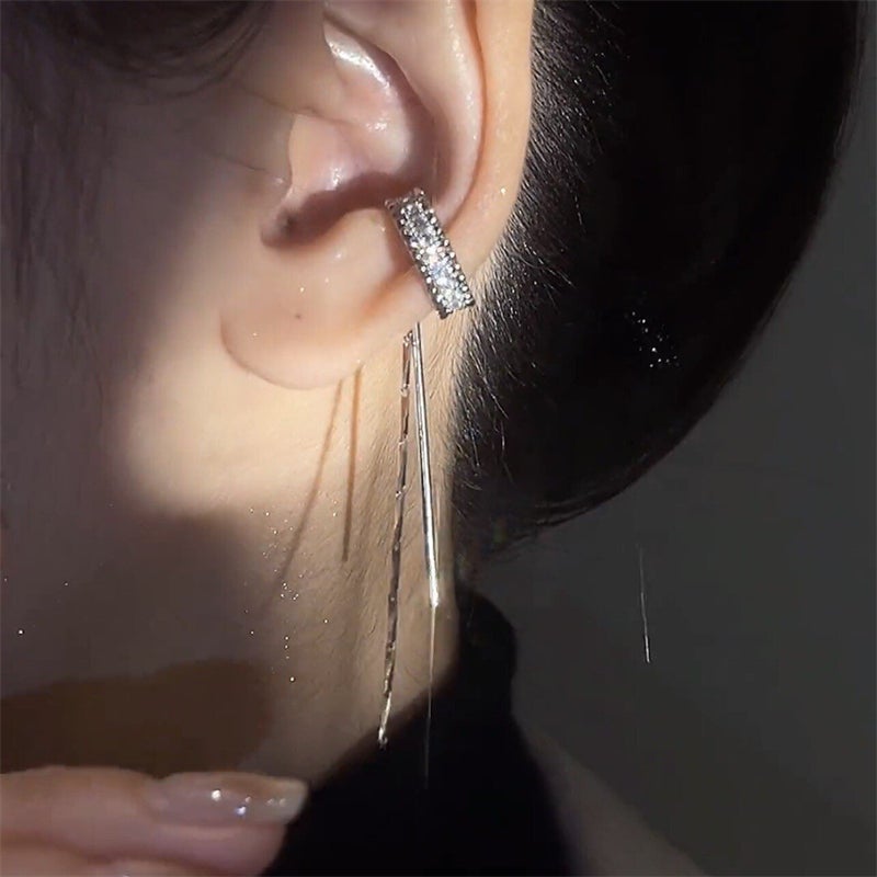Orecchini Lunghi A Foglia Boho Oro - Clip On No Piercing A Catena - Gioielli Moda Per Donna