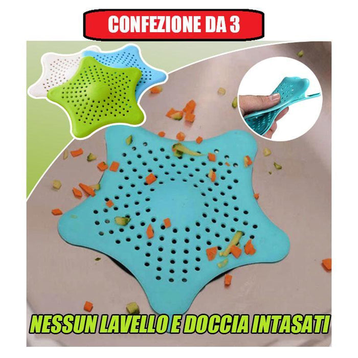 Ventosa e Filtro per Scarico a Pavimento Multiuso a Forma di Stella per Cucina e Bagno (Confezione da 3)